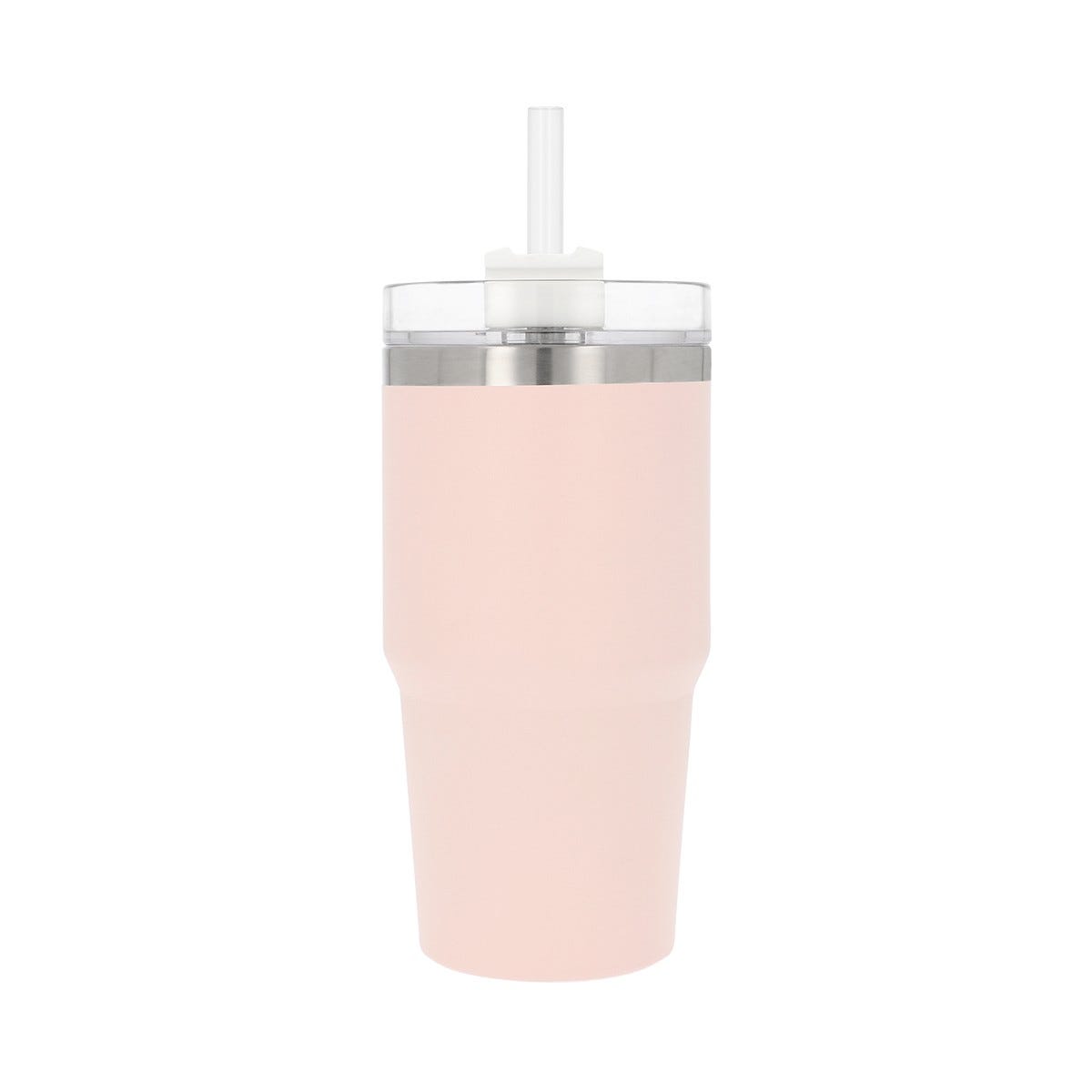 Termo de acero inoxidable personalizado de 590 ml con popote, tapa de tres posiciones y acabado rugoso para empresas.