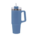 Termo de acero inoxidable personalizado de 850 ml con popote, asa y tapa de tres posiciones para empresas.