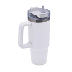 Termo de acero inoxidable personalizado de 850 ml con popote, asa y tapa de tres posiciones para empresas.