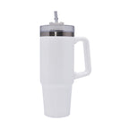 Termo de acero inoxidable personalizado de 850 ml con popote, asa y tapa de tres posiciones para empresas.
