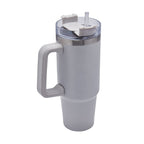 Termo de acero inoxidable personalizado de 850 ml con popote, asa y tapa de tres posiciones para empresas.