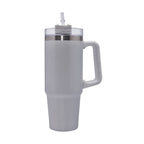 Termo de acero inoxidable personalizado de 850 ml con popote, asa y tapa de tres posiciones para empresas.