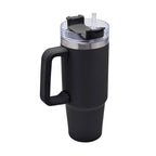 Termo de acero inoxidable personalizado de 850 ml con popote, asa y tapa de tres posiciones para empresas.