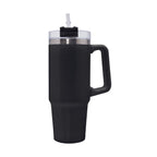 Termo de acero inoxidable personalizado de 850 ml con popote, asa y tapa de tres posiciones para empresas.