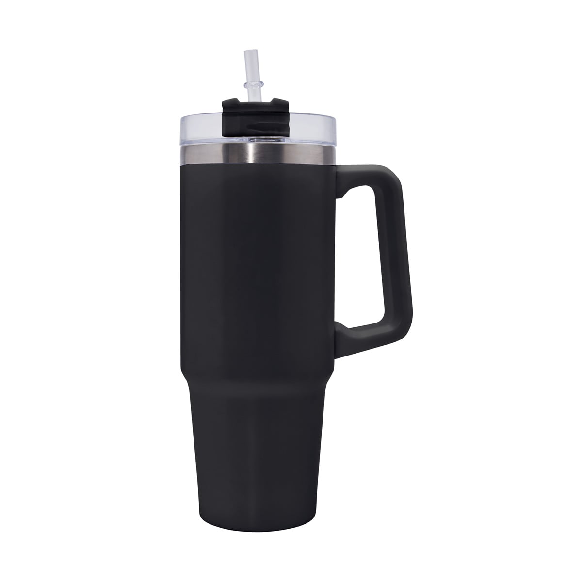 Termo de acero inoxidable personalizado de 850 ml con popote, asa y tapa de tres posiciones para empresas.