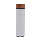 Termo de acero inoxidable personalizado de 480 ml con filtro, acabado rubber y tapa con simulación de madera para empresas.