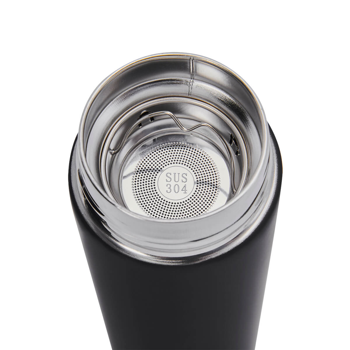 Termo de acero inoxidable personalizado de 480 ml con filtro, acabado rubber y tapa con simulación de madera para empresas.