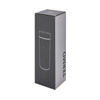Termo de acero inoxidable personalizado de 480 ml con filtro, acabado rubber y tapa con simulación de madera para empresas.
