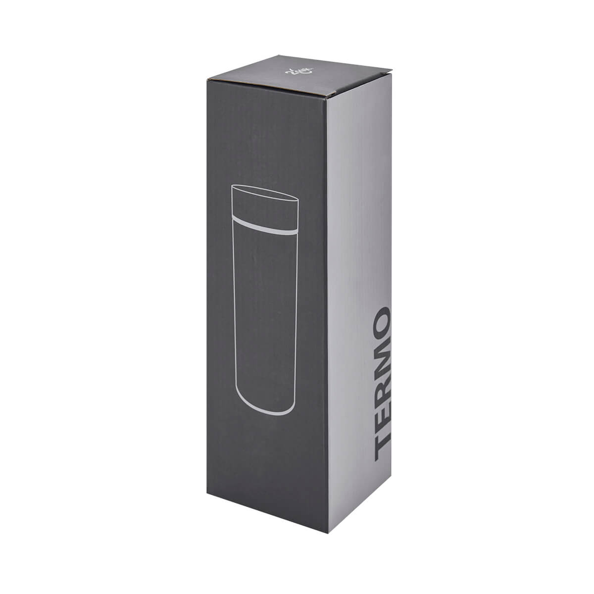 Termo de acero inoxidable personalizado de 480 ml con filtro, acabado rubber y tapa con simulación de madera para empresas.