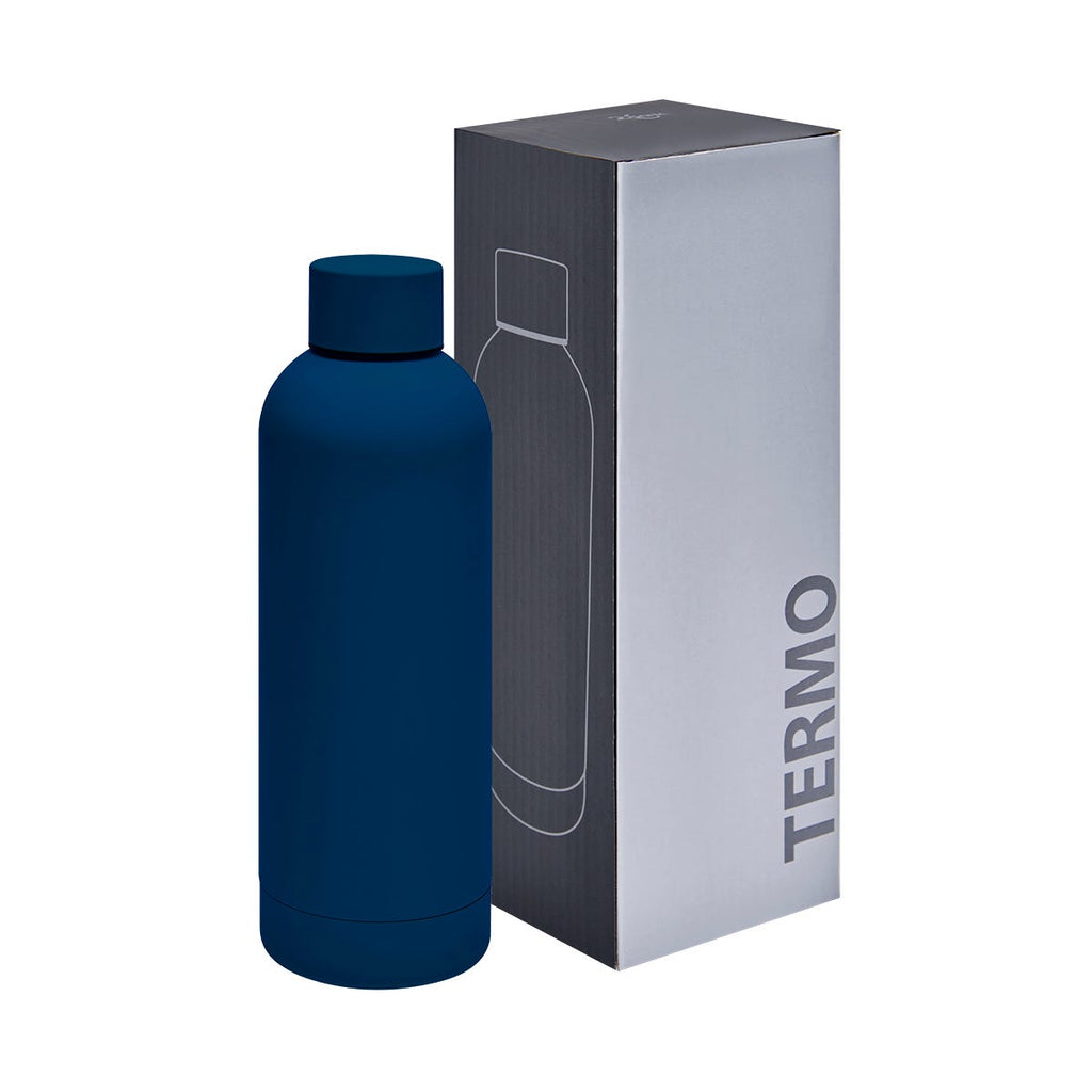 Termo de acero inoxidable personalizado de 520 ml con acabado rubber, doble pared y cerrado al vacío para empresas.