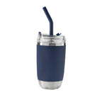 Termo de acero inoxidable personalizado de 470 ml con popote metálico y tapa push para empresas.