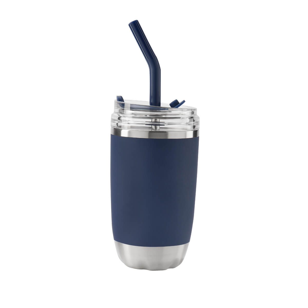 Termo de acero inoxidable personalizado de 470 ml con popote metálico y tapa push para empresas.