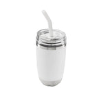 Termo de acero inoxidable personalizado de 470 ml con popote metálico y tapa push para empresas.