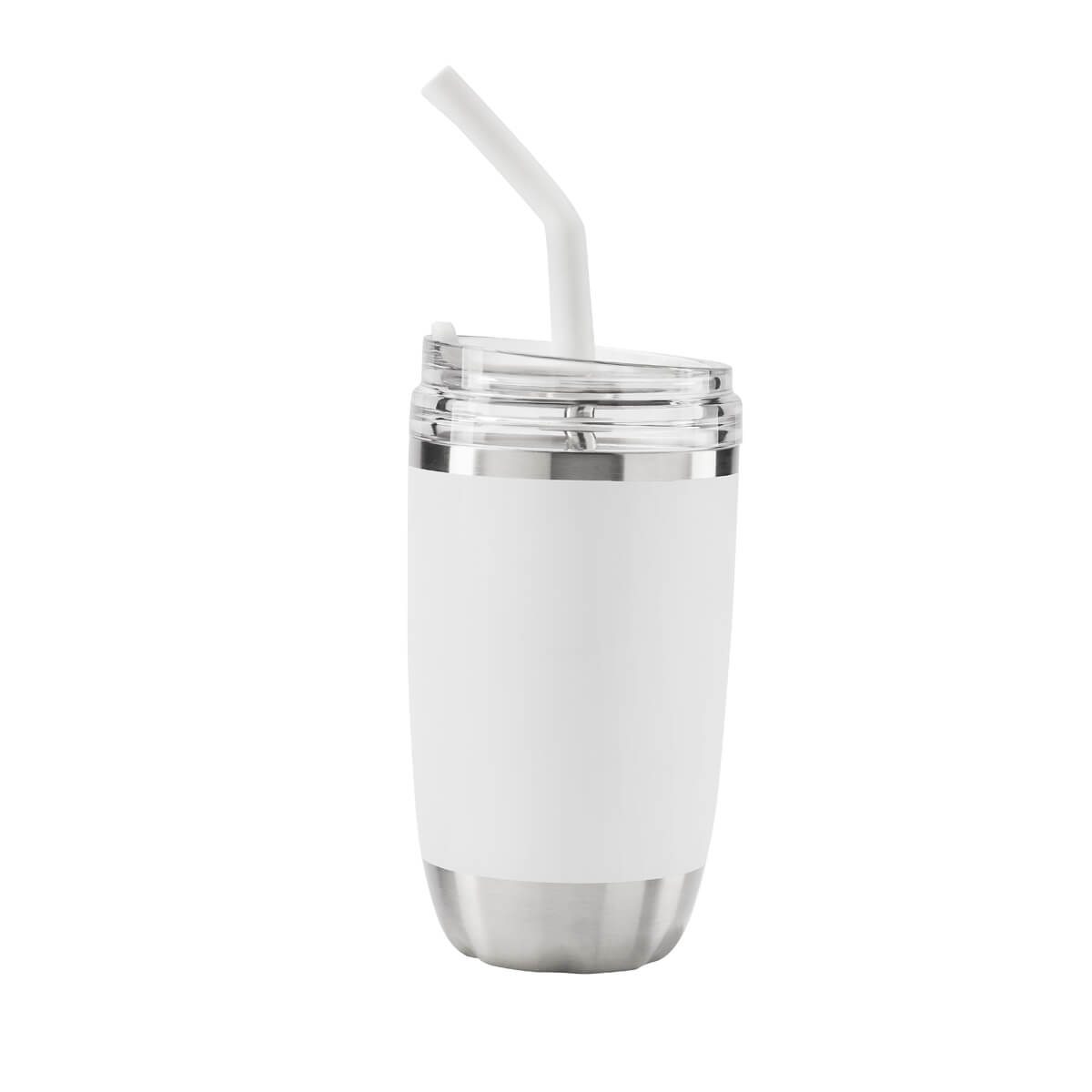 Termo de acero inoxidable personalizado de 470 ml con popote metálico y tapa push para empresas.