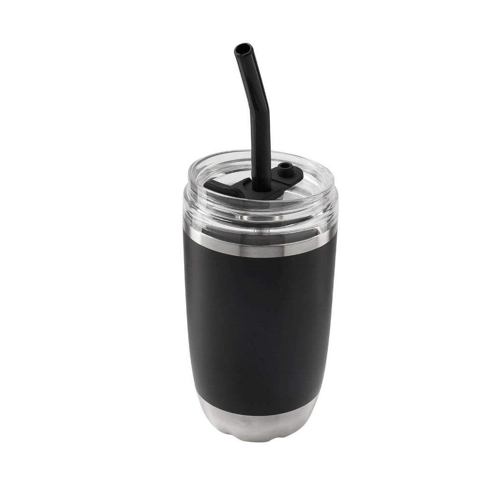 Termo de acero inoxidable personalizado de 470 ml con popote metálico y tapa push para empresas.