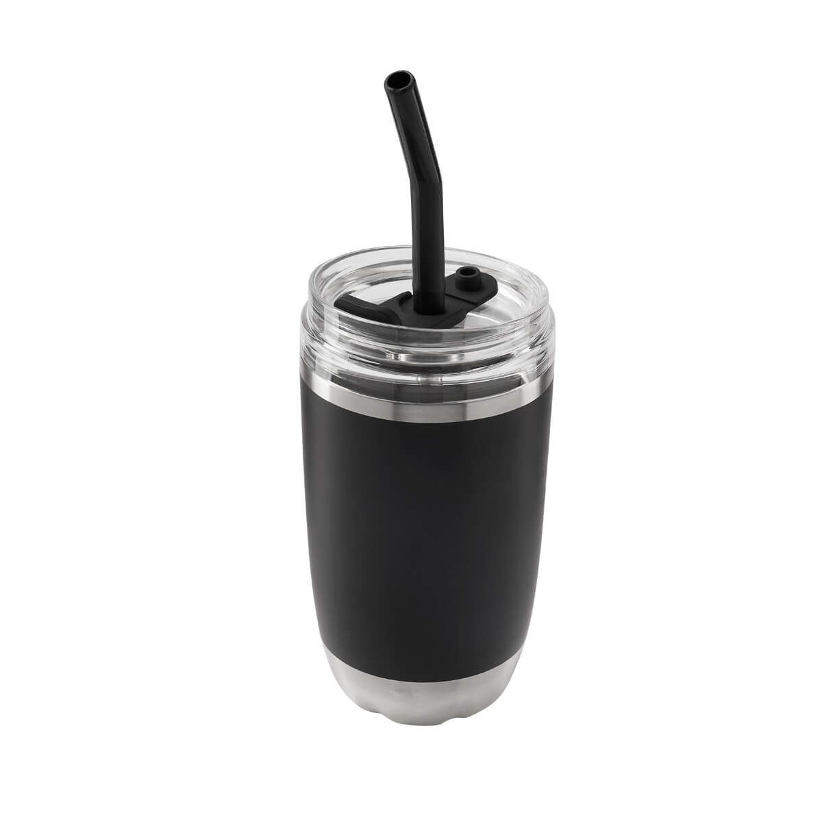 Termo de acero inoxidable personalizado de 470 ml con popote metálico y tapa push para empresas.