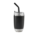 Termo de acero inoxidable personalizado de 470 ml con popote metálico y tapa push para empresas.