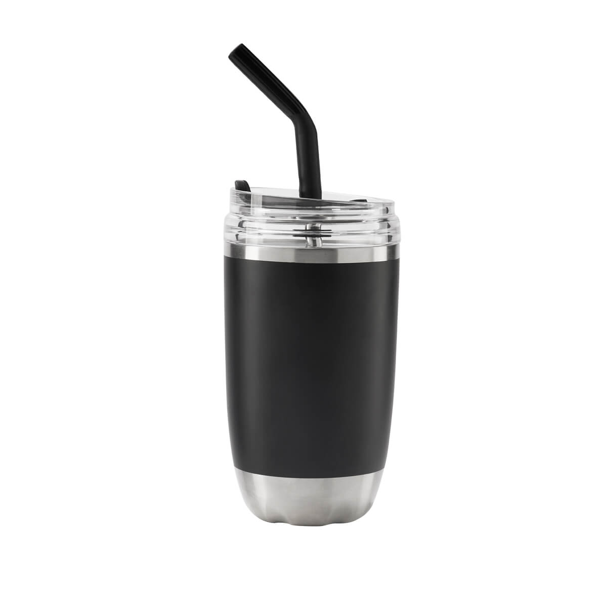 Termo de acero inoxidable personalizado de 470 ml con popote metálico y tapa push para empresas.