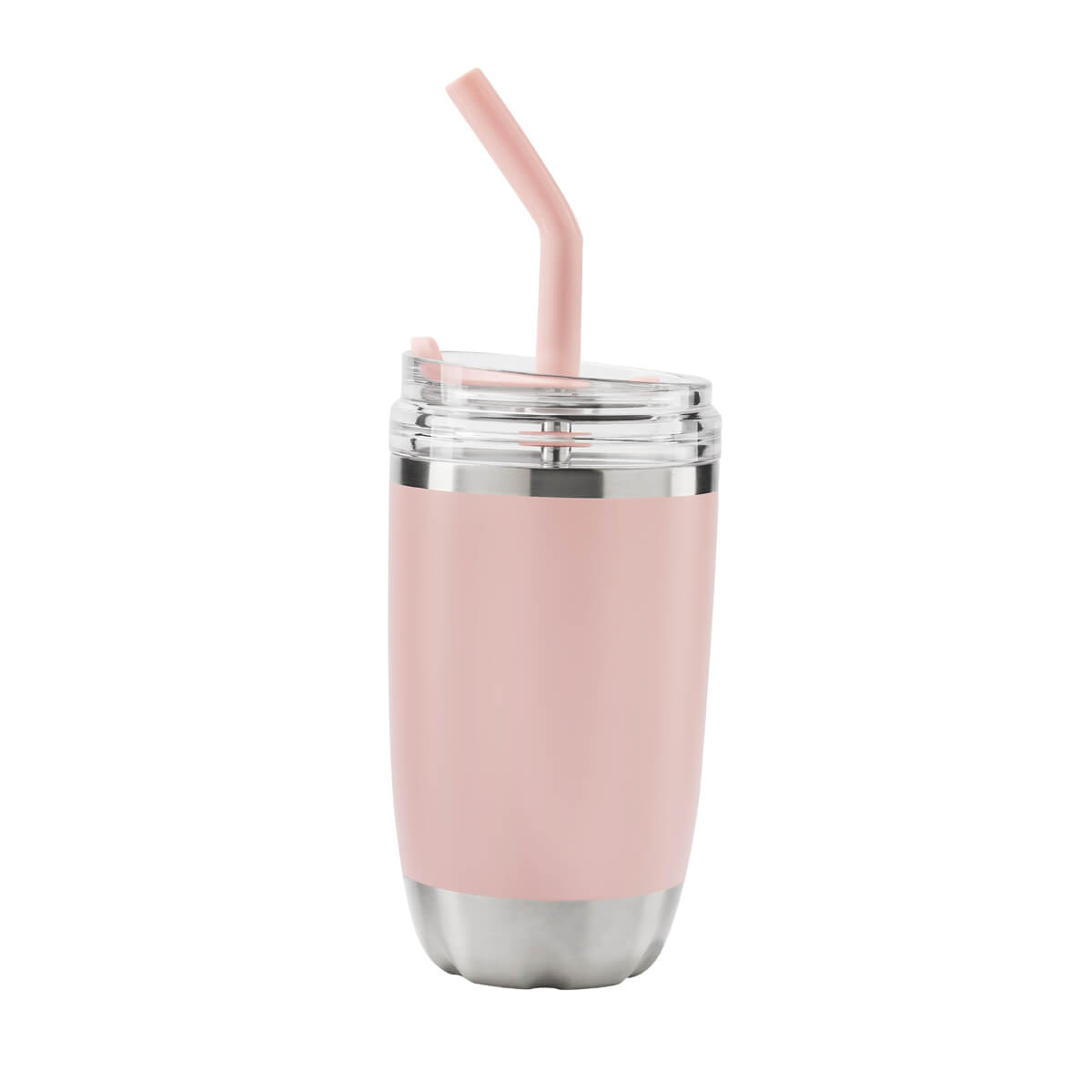Termo de acero inoxidable personalizado de 470 ml con popote metálico y tapa push para empresas.