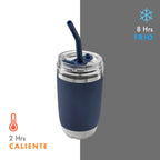 Termo de acero inoxidable personalizado de 470 ml con popote metálico y tapa push para empresas.