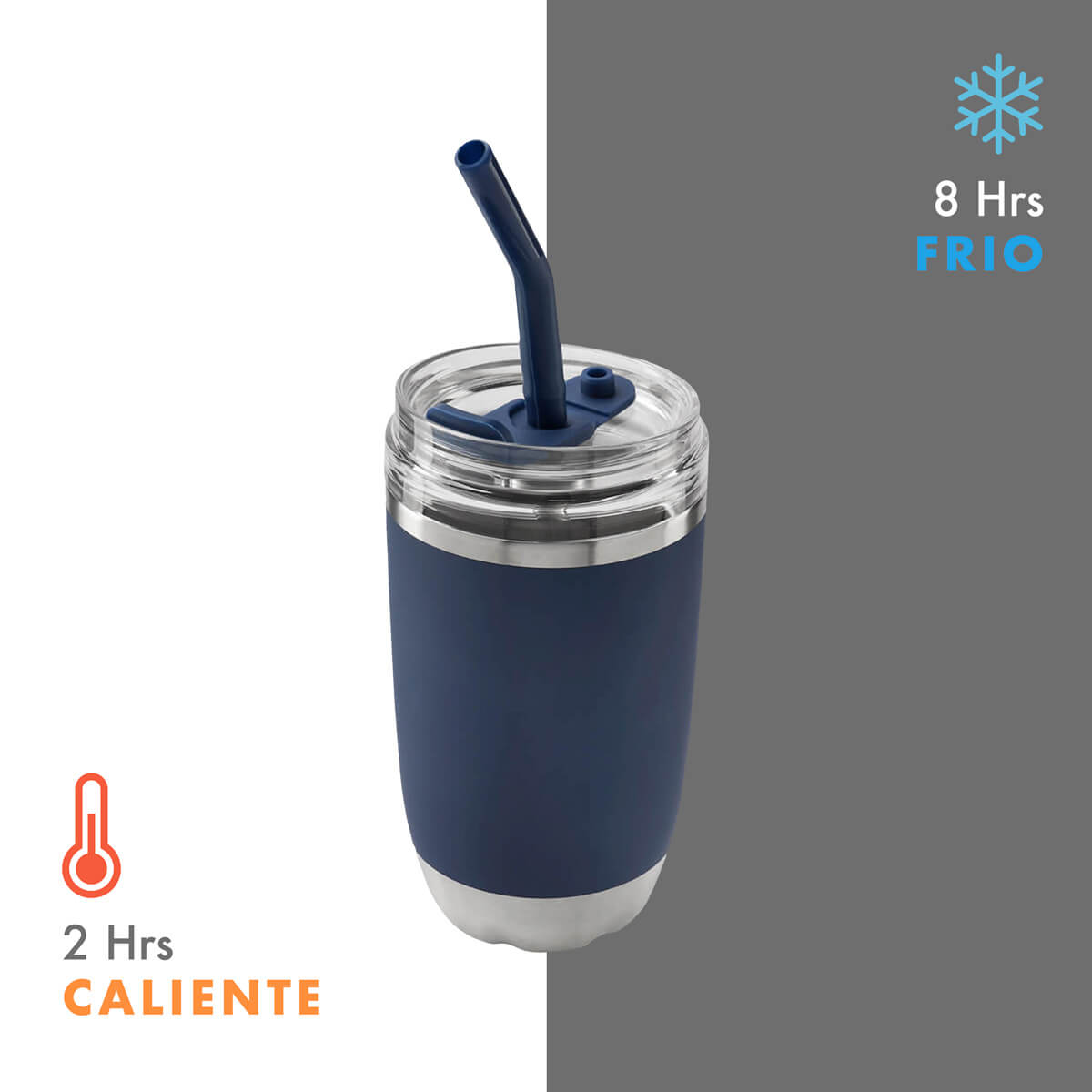 Termo de acero inoxidable personalizado de 470 ml con popote metálico y tapa push para empresas.