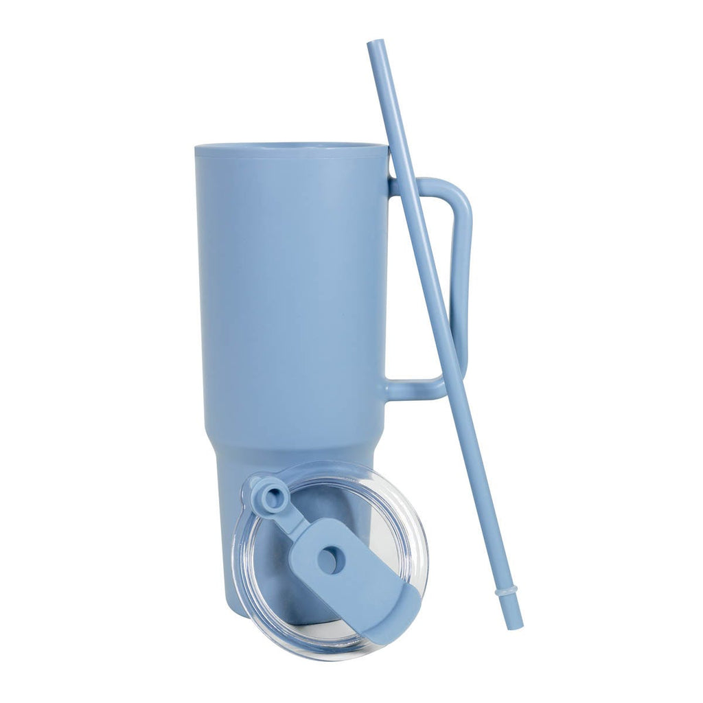 Termo promocional personalizado de 1130 ml con popote, doble pared y tapa push para empresas y eventos corporativos.