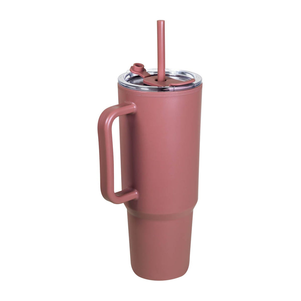 Termo promocional personalizado de 1130 ml con popote, doble pared y tapa push para empresas y eventos corporativos.