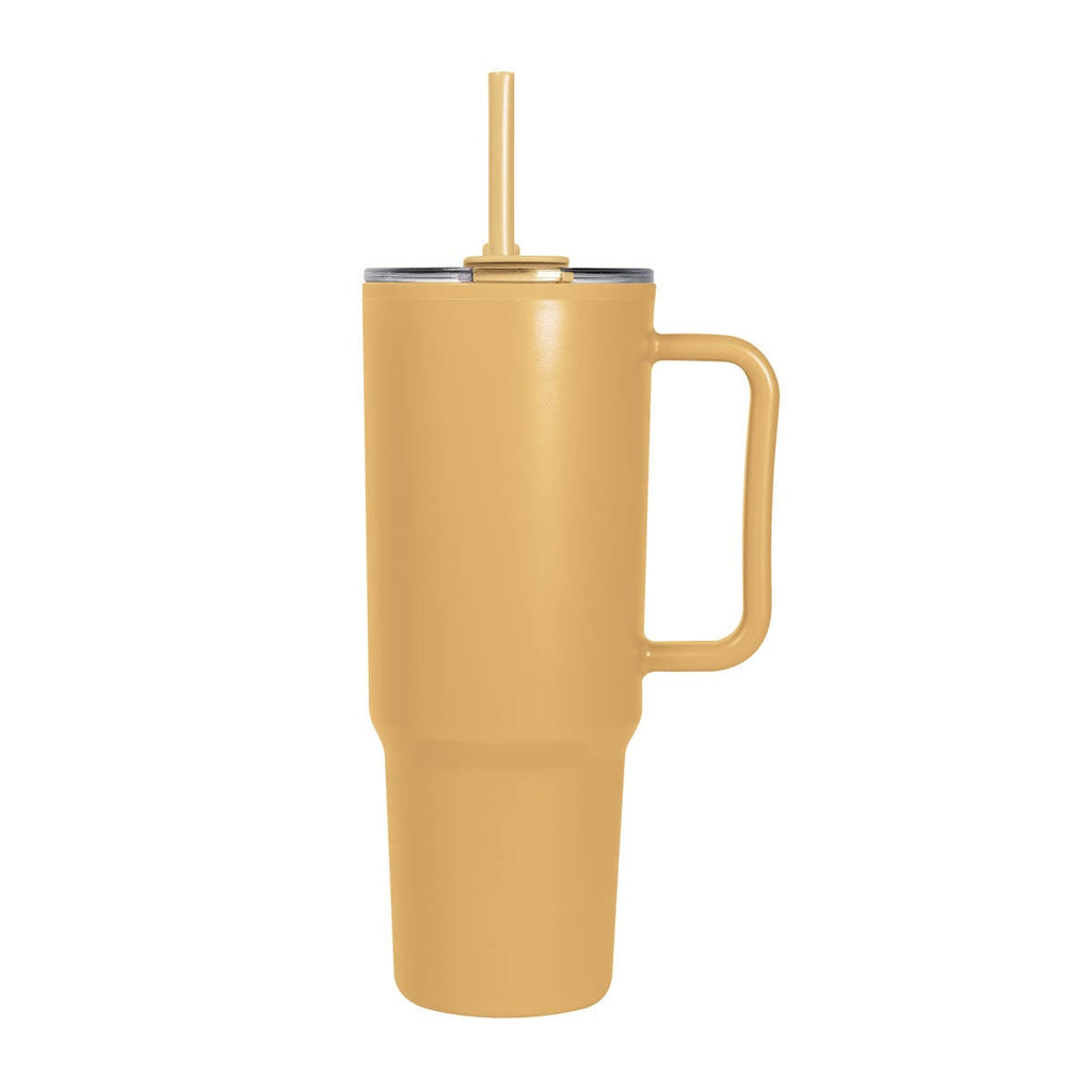 Termo promocional personalizado de 1130 ml con popote, doble pared y tapa push para empresas y eventos corporativos.
