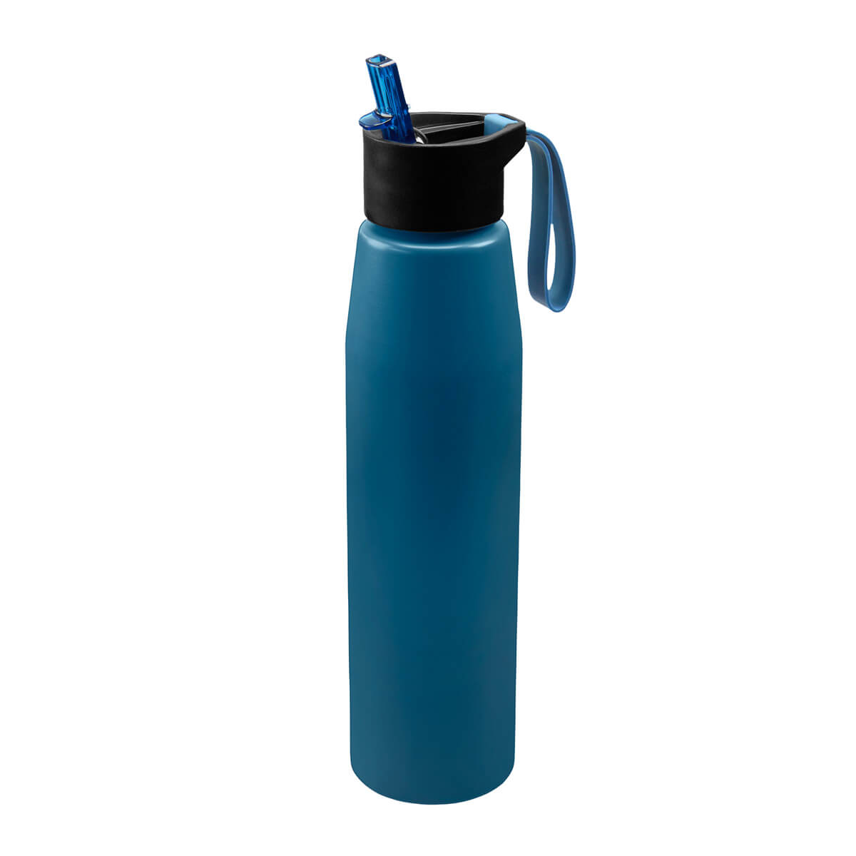 Cilindro de aluminio personalizado de 700 ml con popote, boquilla plegable y asa de silicón para empresas.