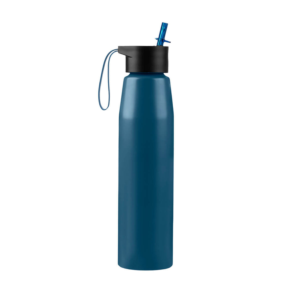 Cilindro de aluminio personalizado de 700 ml con popote, boquilla plegable y asa de silicón para empresas.