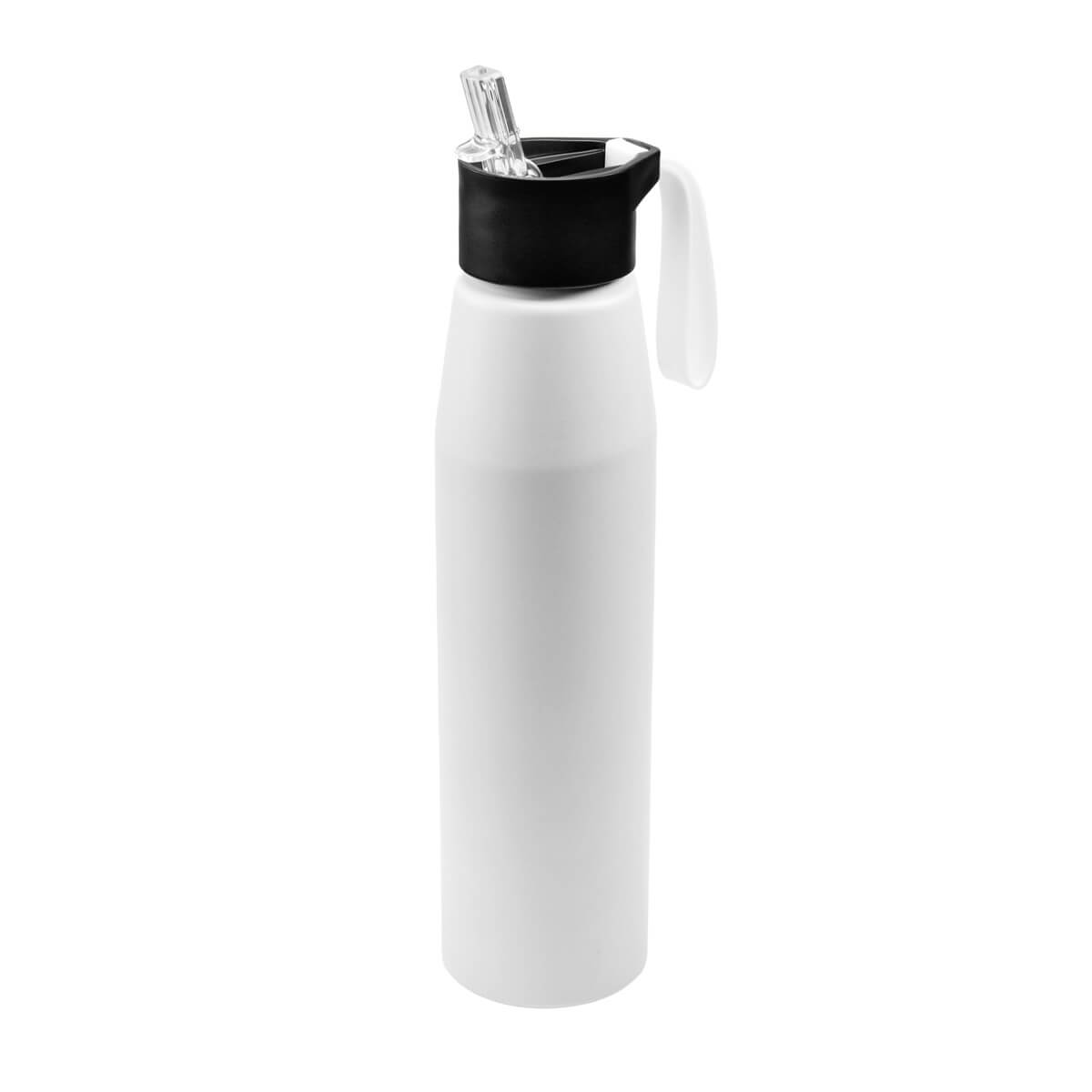 Cilindro de aluminio personalizado de 700 ml con popote, boquilla plegable y asa de silicón para empresas.