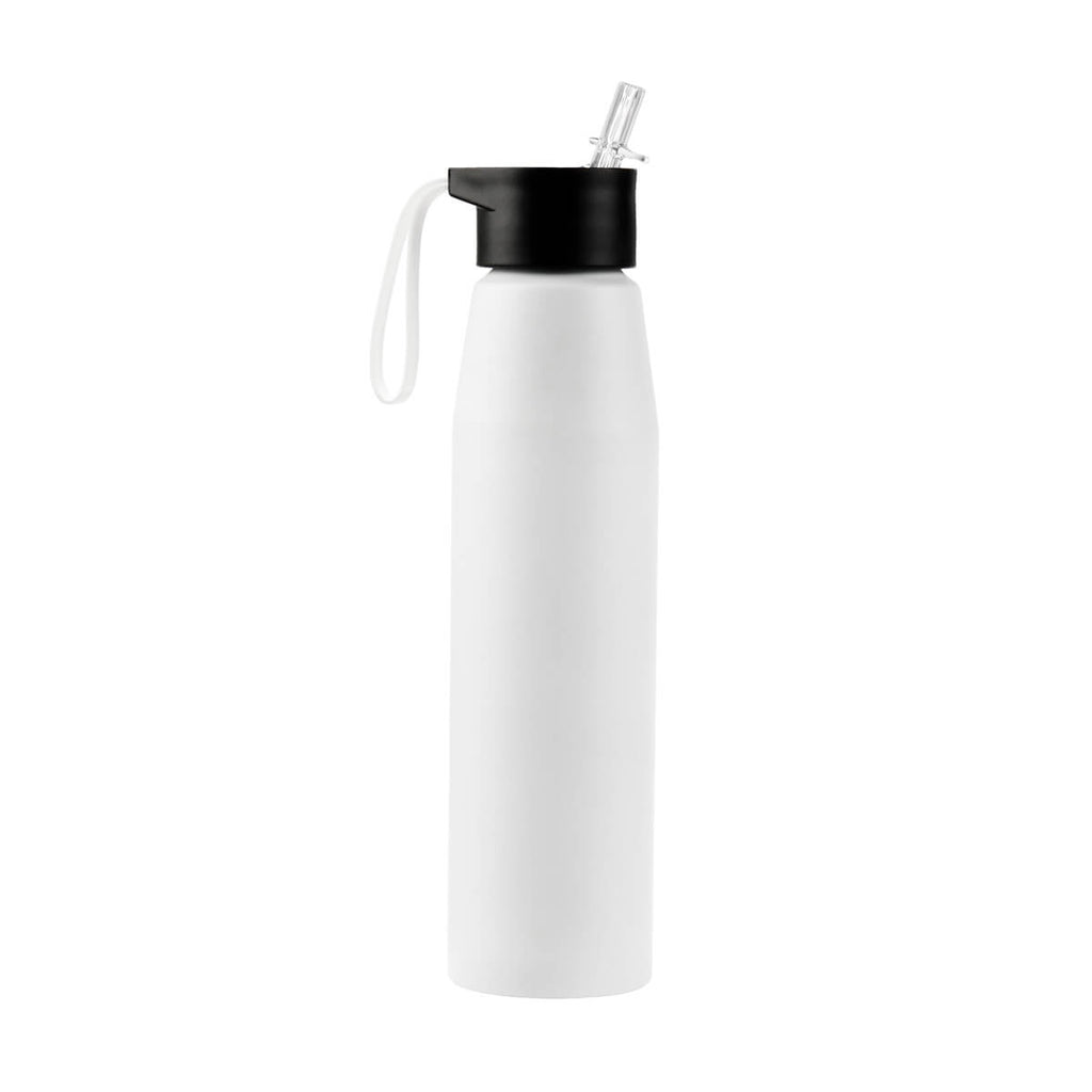 Cilindro de aluminio personalizado de 700 ml con popote, boquilla plegable y asa de silicón para empresas.