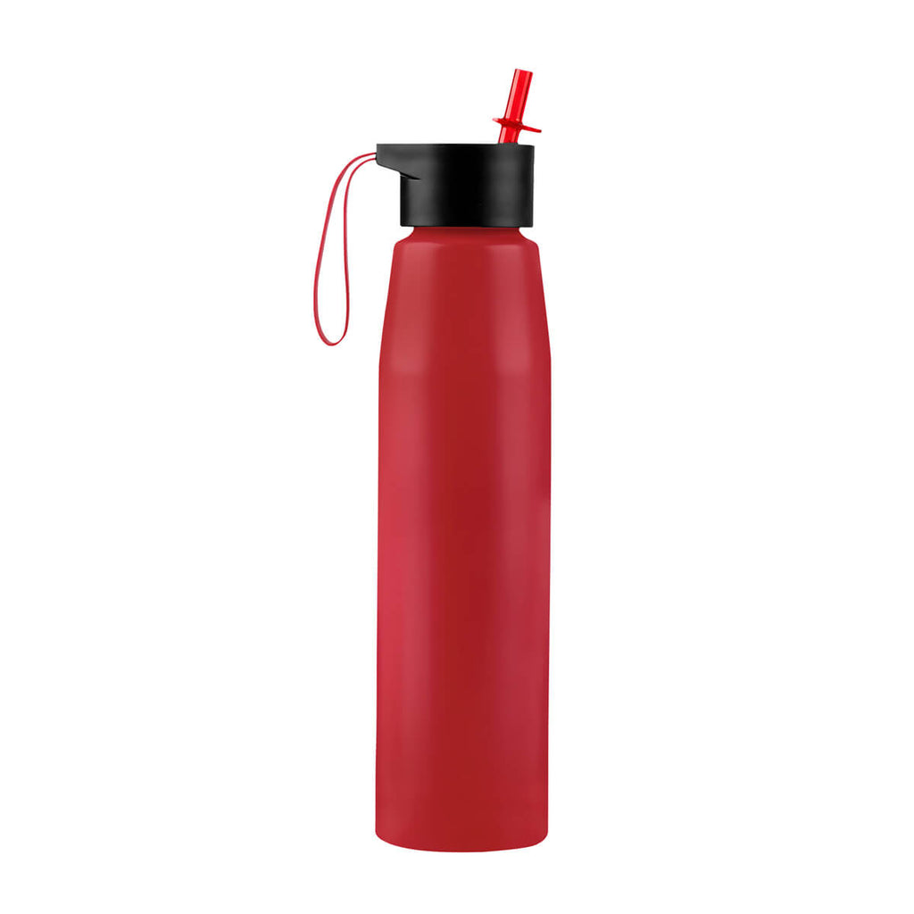 Cilindro de aluminio personalizado de 700 ml con popote, boquilla plegable y asa de silicón para empresas.