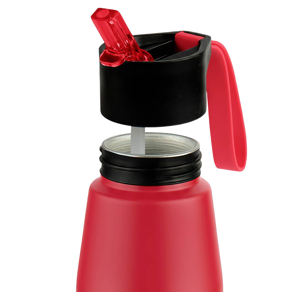 Cilindro de aluminio personalizado de 700 ml con popote, boquilla plegable y asa de silicón para empresas.