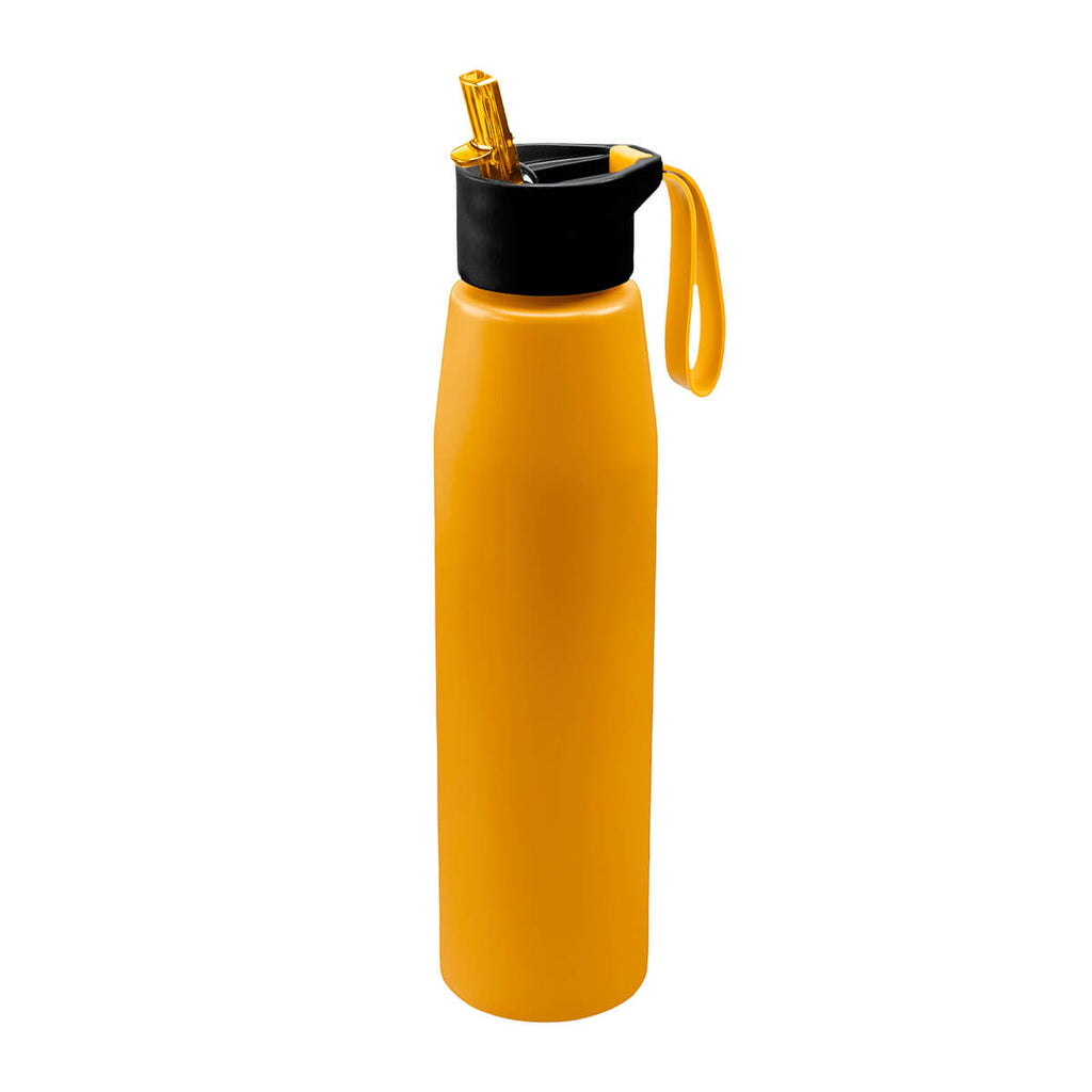 Cilindro de aluminio personalizado de 700 ml con popote, boquilla plegable y asa de silicón para empresas.