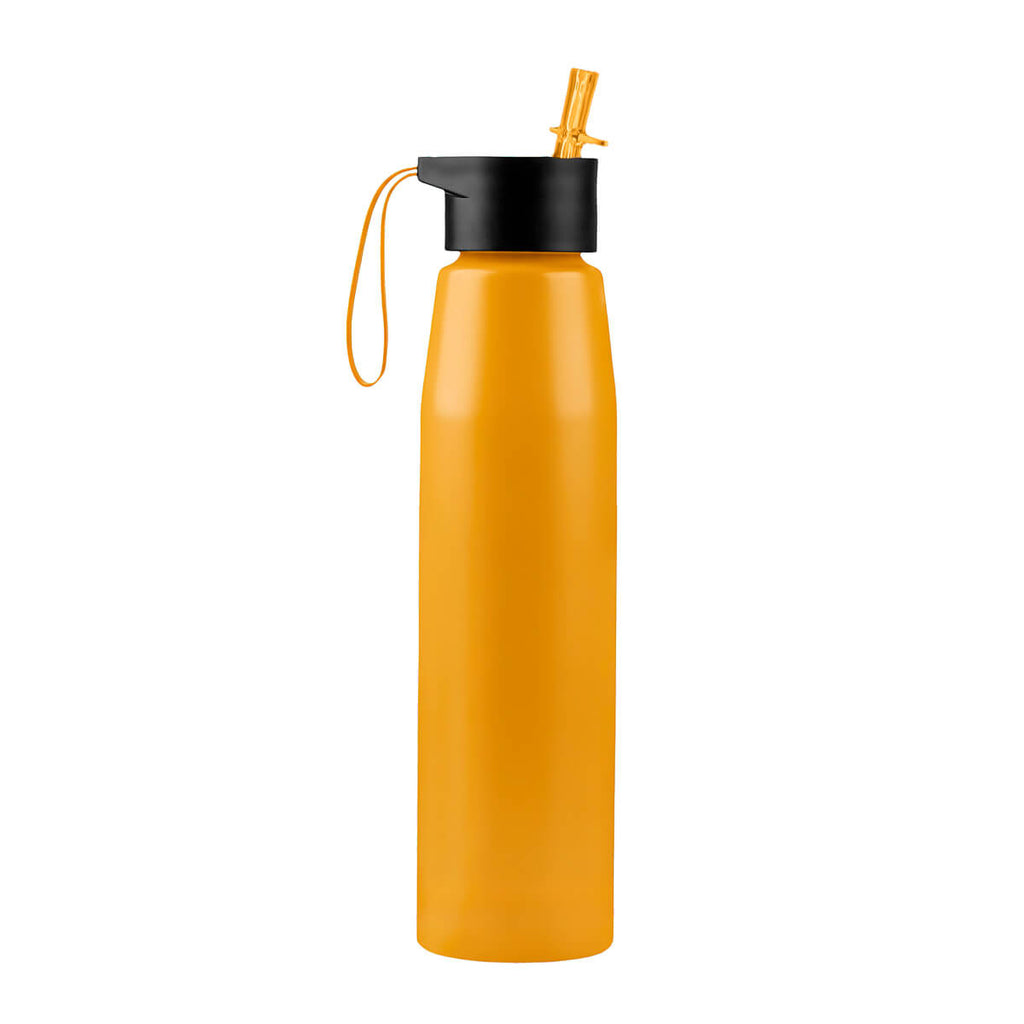 Cilindro de aluminio personalizado de 700 ml con popote, boquilla plegable y asa de silicón para empresas.